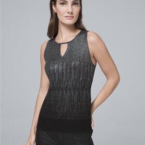 WHBM Black Silver Shimmer Ombre Shell Sleeveless Sweater Blouse Tank Top XS